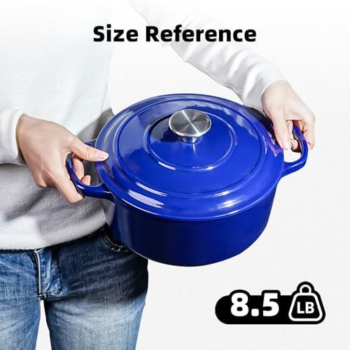 4 QT Enameled Cast Iron Dutch Oven with Lid, Blue - Image 3