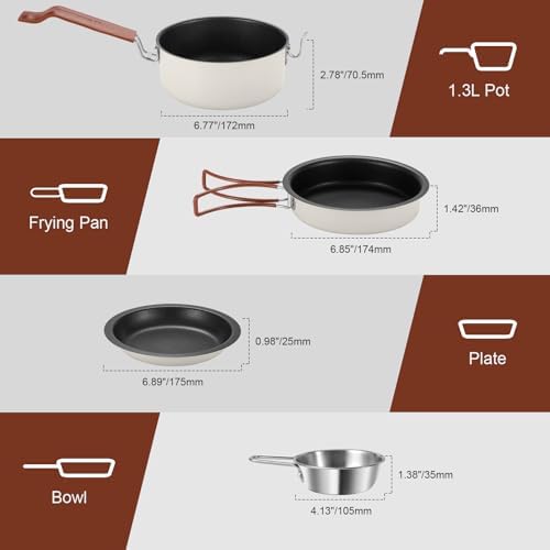 Odoland 10pcs Camping Cookware Non-Stick Camping Pot and Pan Set with Plate Bowl Fork Knife Spoon for Backpacking, Hiking, Outdoor Cooking and Picnic - Image 5