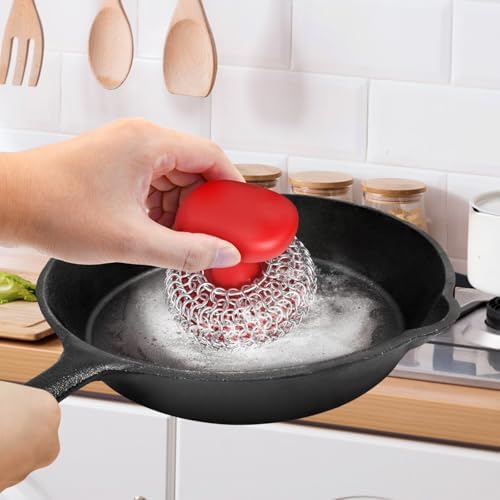Cast Iron Scrubber Dish Scrub Brush 316 Chainmail Scrubber for Cast Iron - Image 2