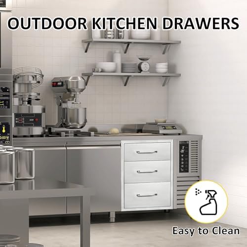 Outdoor Kitchen Drawers 14" W x 21"H x 21"D Stainless Steel Drawer Flush Mount Triple BBQ Drawers with Chrome Handle for Outdoor Kitchen Island, Patio Grill Station - Image 5
