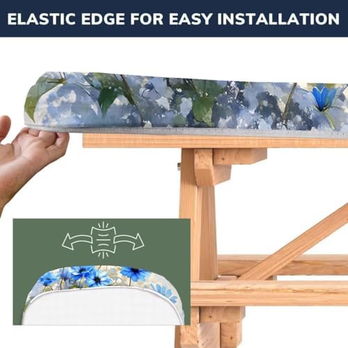 CAPSCEOLL Fitted Picnic Table Cover with Bench Covers 6ft - Blue Flowers - Image 3