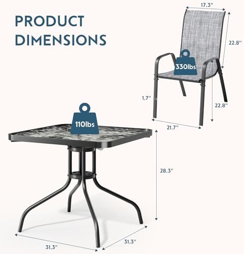 Arlopu 5 Pieces Outdoor Patio Dining Set, Glass Table and Textilene Chair - Image 2
