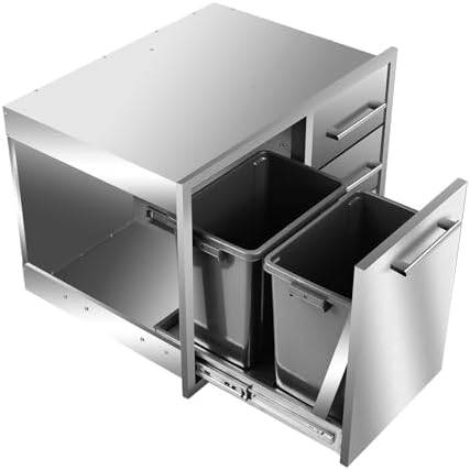 Outdoor Kitchen Drawer Combo, BBQ Access Trash Drawer Combo with Triple Stainless Steel Drawers(Right), Outdoor Kitchen for BBQ Island, Grilling Station, Outside Cabinet (28" W x 19.6“D x 20.1" H) - Image 6