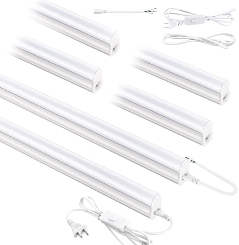 (6 Pack) 4FT LED Shop Lights, 2300LM 6500K Bright White, 20W Linkable Shop Lights, Plug in Shop Lights with ON/Off Switch for Garage Workshop Basement Cabinet, Fluorescent Light Fixtures Replacement by YULINKCOLighting