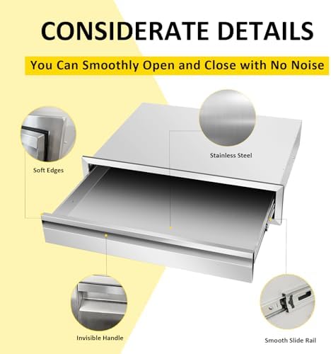 Outdoor Kitchen Drawers 24" W x 6.5"H x 23"D Single BBQ Drawers Stainless Steel Built-in Drawer for Outdoor Kitchen Island, Patio Grill Station - Image 4
