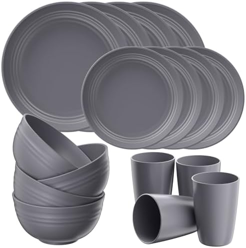 Quatish 16 Piece Plates and Bowl Set for 4, Dinnerware Dish Set for Kitchen by Quatish