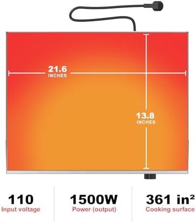 22’’ * 14’’ Commercial Electric Countertop Griddle -110V Flat Top Griddles w/ 122-572°F Adjustable Temperature and Non-Stick, 3000W Stainless Steel Electric Griddle w/ 10mm Thick carbon steel - Image 2