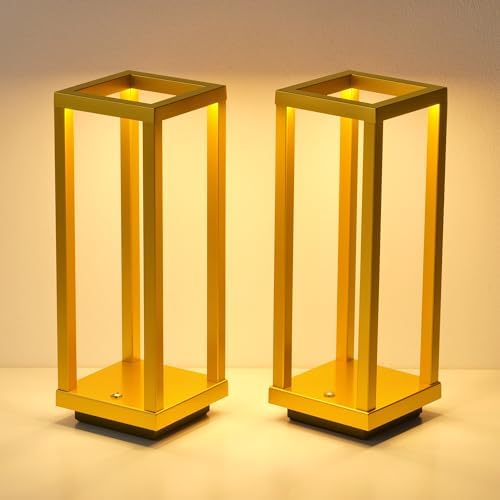PUSU Cordless Waterproof Table Lamps Set of 2, Gold LED Outdoor Desk Lamp by PUSU