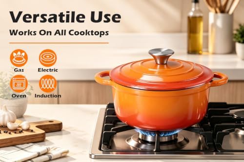 Leonyo 2-Quart Small Enameled Cast Iron Dutch Oven Pot with Lid, Orange - Image 7