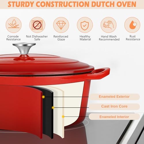 TeamFar 7QT Oval Dutch Oven, Enameled Cast Iron Dutch Oven Pot with Lid - Image 4