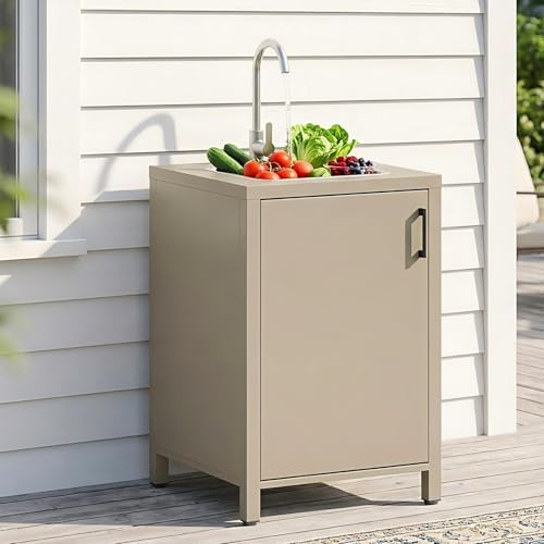 Wisteria Lane Outdoor Storage Cabinet with Stainless Steel Sink, Aluminum Modular Outdoor Kitchen, All Weather Kitchen Island with Sink Station for Patio, BBQ, Backyard by WisteriaLane
