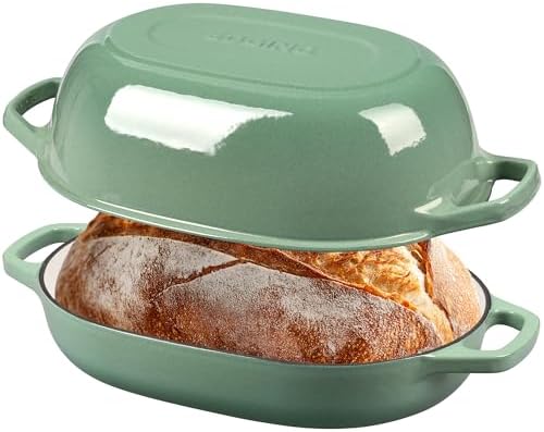 EDGING CASTING Enameled Cast Iron Oval Dutch Oven Pot with Lid, Dutch Oven for Sourdough Bread Baking, Bread Oven, Bread Dutch Oven, Oval Bread Pan, 7qt, Sage Green by EDGINGCOOKWARE