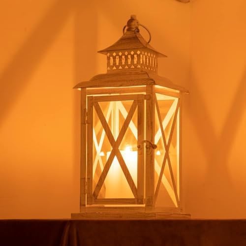 NEEDOMO Lanterns Decorative Outdoor&Indoor, Set of 4 (14"&10") Beige Metal Lantern Decor with Glass, Candle Holder for Porch, Patio, Garden, Balcony, Wedding, Table Centerpiece - Image 4