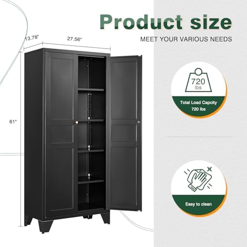 Letaya Metal Pantry Storage Cabinet with Door and Adjustable Shelves,Black - Image 3