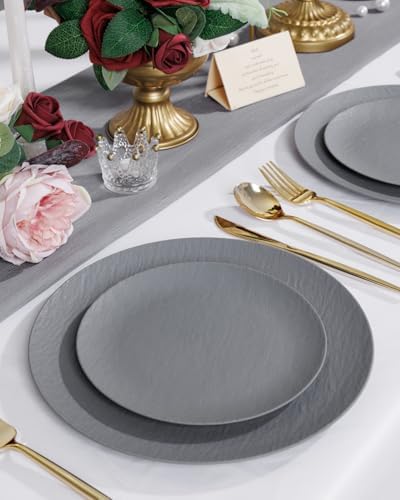 32pcs Dark Grey Plastic Plates Reusable Unbreakable and Dishwasher safe - Image 2