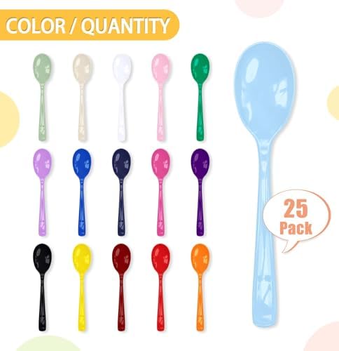 SietDESEO 25 PCS Light Blue Plastic Spoons Disposable Utensils Heavy Duty Baby Blue Spoons Disposable Cutlery for Birthday Wedding Baby Shower Bridal Shower Plastic Silverware - Image 4