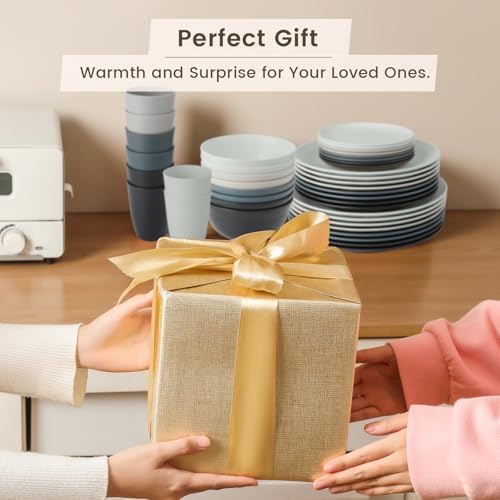 Homienly Premium 40 PCS Wheat Straw Dinnerware Set - Dinner Plates, Cereal Bowls, Unbreakable Cups Set, Microwave and Dishwasher Safe Dishes Set, Reusable Lightweight Dish Sets for Kitchen(Black Grey) - Image 7