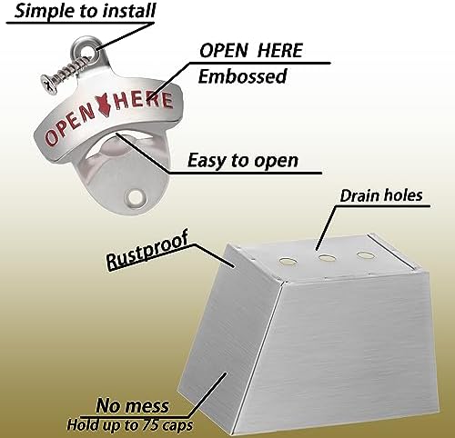Outdoor Beer Bottle Opener Wall Mounted with Cap Catcher Silver - Image 2