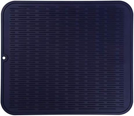 MicoYang Silicone Dish Drying Mat for Multiple Usage,Easy clean,Eco-friendly,Heat-resistant Silicone Mat for Kitchen Counter or Sink,Refrigerator or Drawer Liner Navy Blue XL 18 inches x 16 inches by MicoYang