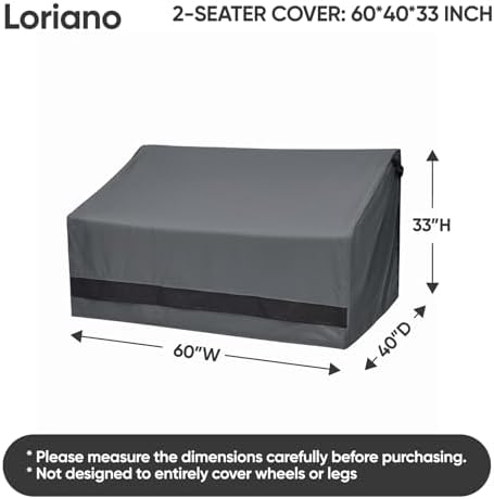 Loriano 2-Seater Patio Sofa Covers, 600D Oxford Fabric Heavy Duty, 100% Waterproof Outdoor Loveseat Lawn Patio Furniture Covers, Premium PVC Coating for Sun Fade Resistance 60"W x 40"D x 33"H - Image 2