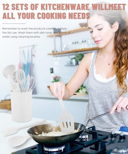 White Kitchen Utensils Set-12 Pieces Silicone Cooking Utensils Set - Image 4