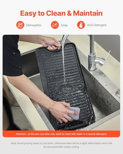 VEVOR Reversible Grill/Griddle, 20x10 inch Pre-Seasoned Cast Iron Griddle, Portable Rectangular Pan with Handle, Family Cookware for Indoor/Outdoor Stove Top Burner, Gas, Camping BBQ, Black - Image 6