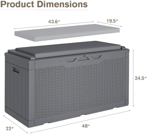 JUMMICO 100 Gallon with Cushion Deck Box, Waterproof Outdoor Storage Box - Image 4