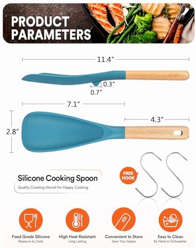 Badiano Silicone Cooking Spoon for Nonstick Cookwares, Multi-function,11.4" - Image 2