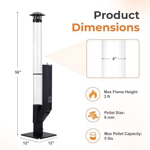 COWVIE 56 Inch Patio Wood Pellet Heater with Rain Cap & Viewing Window – Portable Pellet Fire Pit for Patio, Backyard, Camping, Beach, Balcony - Image 2
