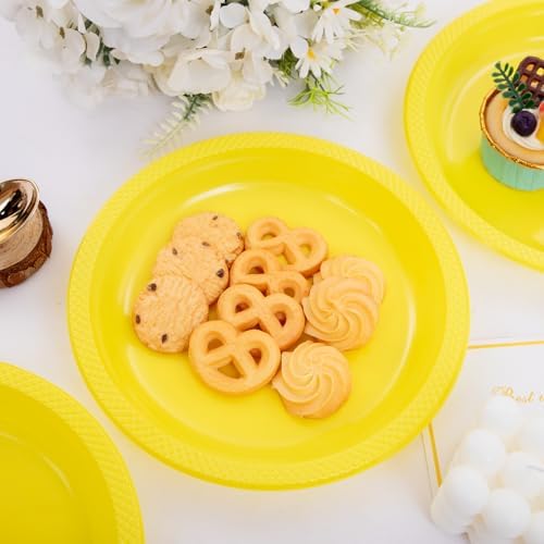 WELLIFE 10 Inch Yellow Plastic Plates 50 Count - Image 2