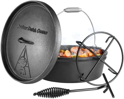 LIFERUN 12 Quart Cast Iron Dutch Oven Pot with Lid, Black by PowerYourEveryWorkout
