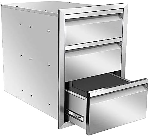 Flush Mount Stainless Steel Double Drawers with Recessed Handles for Outdoor Kitchens Or BBQ Island,-16W X 21H X 23D Inch by OLIPIC