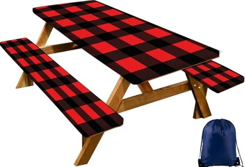 CAPSCEOLL Fitted Picnic Table Cover with Bench Covers 5ft - Black Red by CAPSCEOLL