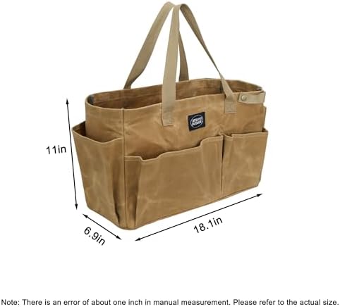 Portable Garden Camping Tool Storage Bag,Waxed Canvas Firewood Carrier Tote bag,Collapsible Sturdy Garden Basket Great for Women, Gardener, Electrician, Repairer (Khaki) - Image 2