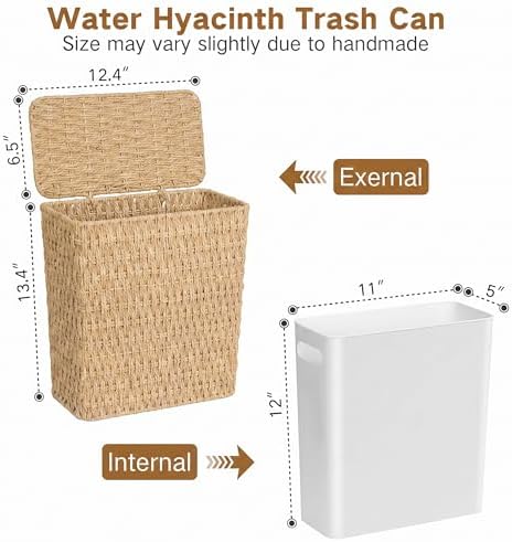 iEGrow Paper Rope Trash Can,Bathroom Trash Can with Lid, 3 Gallon Wicker Waste Basket with Removable Liner, for Bedroom, Living Room, Toilet, Under Sink Natural - Image 4