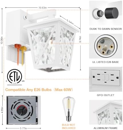 Ehaho Porch Light with GFCI Outlet Aircraft Grade Aluminum Alloy-White 2PCS - Image 6