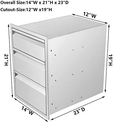 14" W Outdoor Kitchen Drawer Stainless Steel BBQ Triple Drawer Flush Mount for Outdoor Kitchen Island(Overall Size:14" W x 21" H x 23" D inch) - Image 3