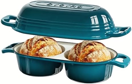 Enameled Cast Iron Double Round Bread Loaf Pot with Lid – Emerald by Unknown
