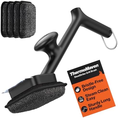 ThermoMaven BBQ Grill Brush Bristle Free - 17" Safe Steam Grill Cleaner Brush with Scraper and 5 Brush Heads for Porcelain/Gas/Charcoal Grill Outdoor Grill Barbecue Cleaner by ThermoMaven