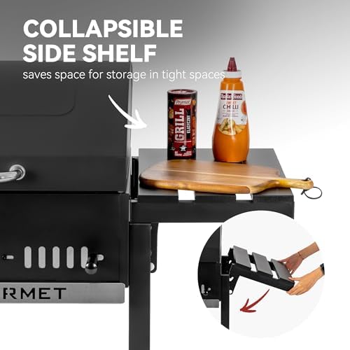 Royal Gourmet Movable Charcoal BBQ Grill with Foldable Side Shelves, Black - Image 6