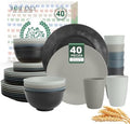 Homienly Premium 40 PCS Wheat Straw Dinnerware Set - Dinner Plates, Cereal Bowls, Unbreakable Cups Set, Microwave and Dishwasher Safe Dishes Set, Reusable Lightweight Dish Sets for Kitchen(Black Grey) by HOMIENLY