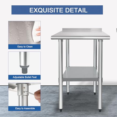 HARDURA Stainless Steel Commercial Table with Backsplash 24 x 24 Inches - Image 4