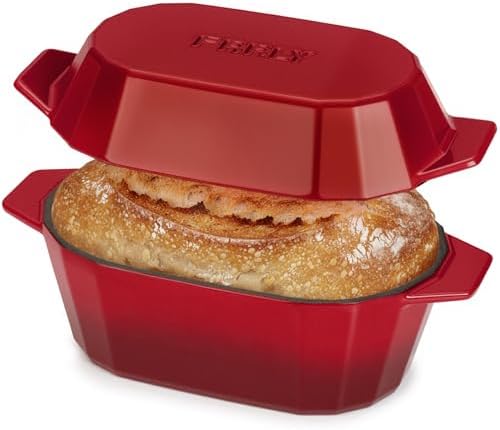 Enameled Cast Iron Dutch Oven for Bread Baking – 3QT Oval Round Heavy Duty Bread Pan with Lid, Non-Stick Ceramic Coating,Loaf Cast Iron Bread Oven for Sourdough, Baking, Roasting, Braising, Stovetop & Oven Safe by FRRLY