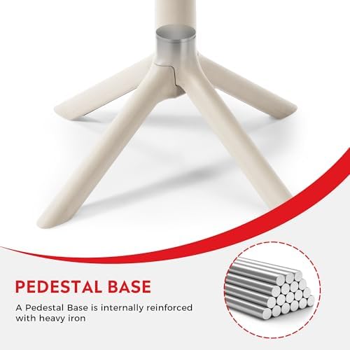 Costaelm Patio Table for 4-Person, Outdoor Patio PP Round Dining Table, All-Weather Bistro Dining Table for Backyard Deck Porch Poolside, Sand - Image 5