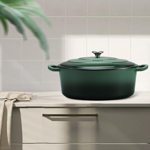 Leonyo 5-Quart Enameled Cast Iron Oval Dutch Oven Pot with Lid, Emerald - Image 7