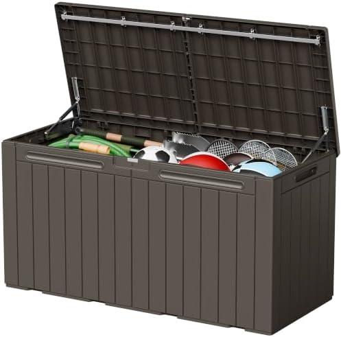 110 Gallon Deck Box Outdoor Indoor Waterproof Storage Box, Brown by Acurax