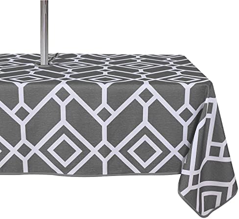 LUSHVIDA Moroccan Outdoor Tablecloth with Umbrella Hole, 60x84 Inch Grey by LUSHVIDA