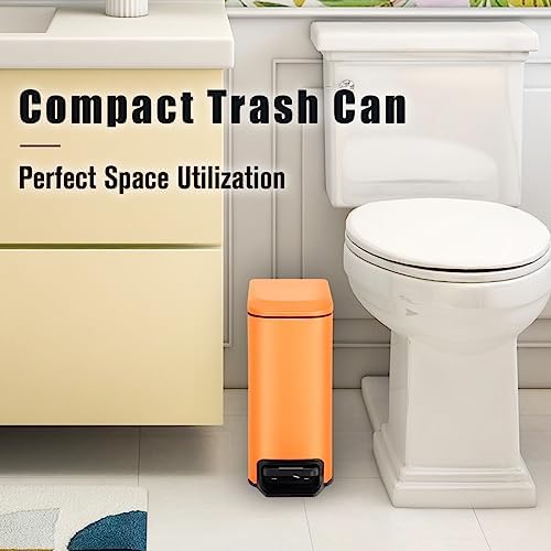 Cesun Small Bathroom Trash Can with Lid, 1.6 Gal, Soft Close, Matte Orange - Image 2