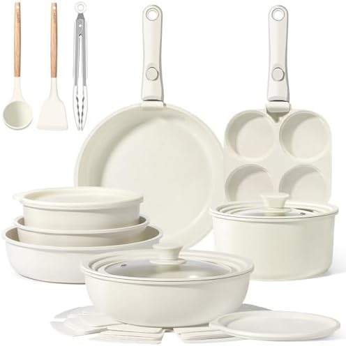 GiPP 21PCS Pots and Pans Set Nonstick Cookware Set with Detachable Handle by GiPP