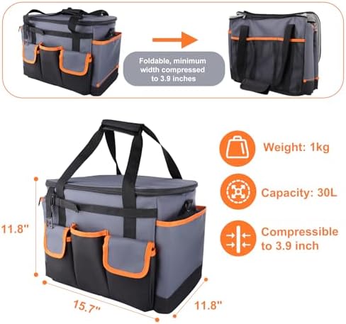 Large BBQ Grill Caddy with Paper Towel Holder, Foldable Insulated Picnic Organizer Bag for Outdoor Grilling, Tailgating, Camping, RV Trips, Must-Have Storage for Cooking Tools Supplies - Image 2